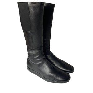 Prada Women’s Black Leather Boots With Elastic Panels & Zipper  Sz 9